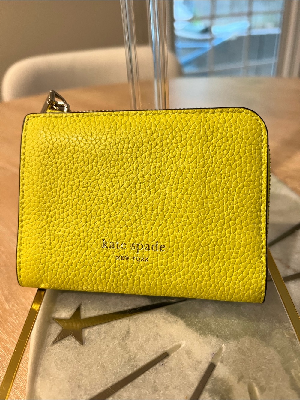 kate spade Bright Yellow Pebbled Leather Zip Wallet